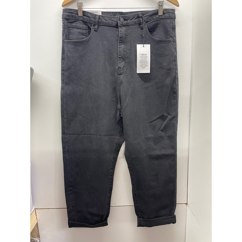 C'est Toi Black Label Mom Fit Roll Up Crop Jeans Faded Black 1XL